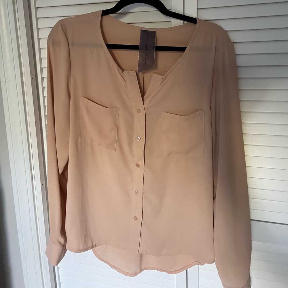 Simple Elegance Neutral Button Down Blouse - image 1